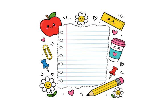 Adorable Design Elements: The Cute Kawaii School Note Frame