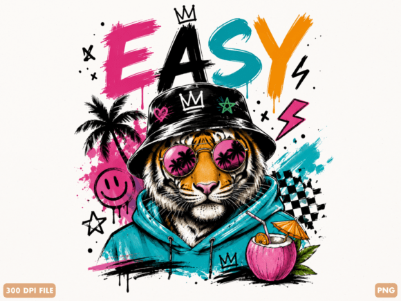 Unleash Nostalgic Charm with Easy Tiger Retro Summer PNG Design